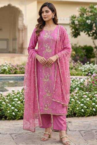 pink chanderi fancy partywear salwar kameez