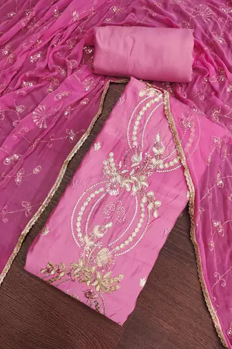 pink chanderi fancy partywear salwar kameez