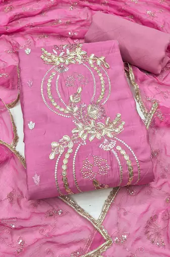 pink chanderi fancy partywear salwar kameez