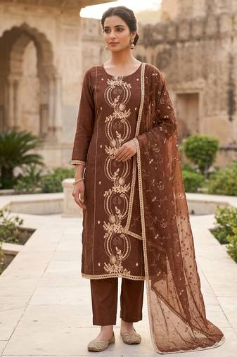 brown chanderi fancy partywear salwar kameez