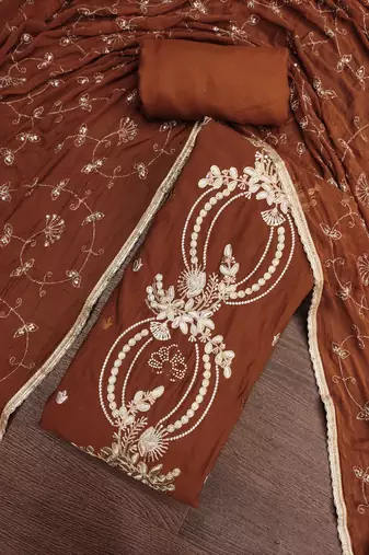 brown chanderi fancy partywear salwar kameez