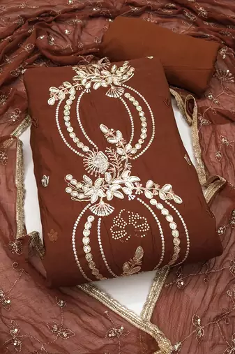 brown chanderi fancy partywear salwar kameez