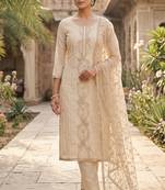 cream chanderi fancy partywear salwar kameez