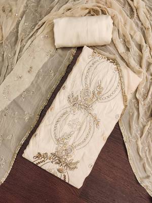 cream chanderi fancy partywear salwar kameez 2