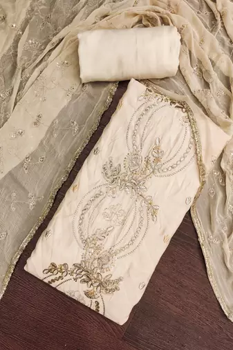 cream chanderi fancy partywear salwar kameez