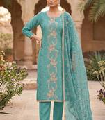 sky blue chanderi fancy partywear salwar kameez