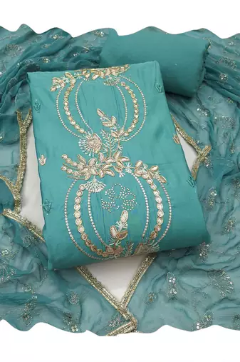 sky blue chanderi fancy partywear salwar kameez