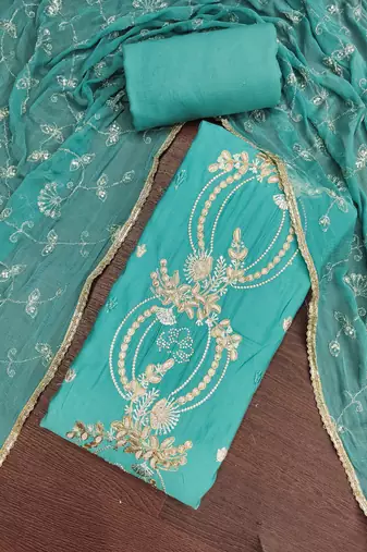 sky blue chanderi fancy partywear salwar kameez