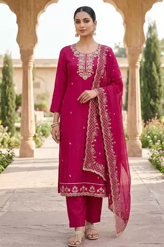 pink chanderi fancy partywear salwar kameez