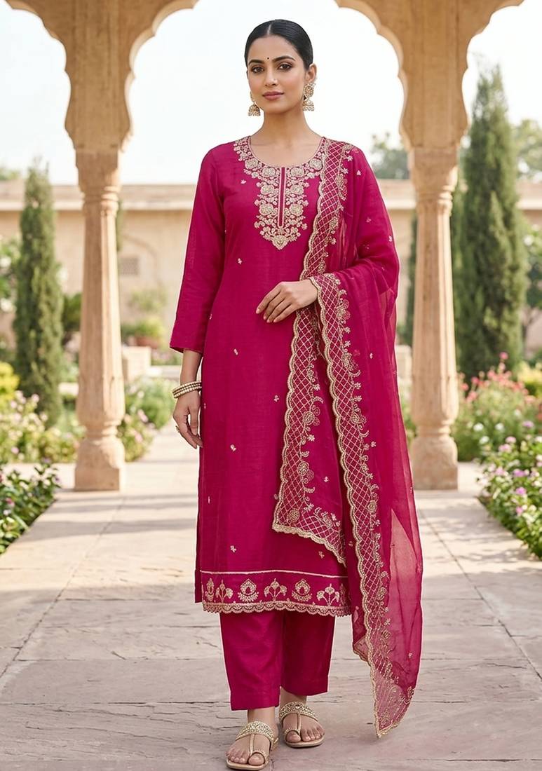 pink chanderi fancy partywear salwar kameez