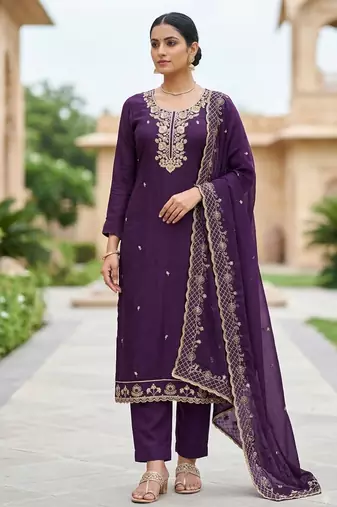 violet chanderi fancy partywear salwar kameez