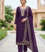 violet chanderi fancy partywear salwar kameez
