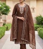 coffee chanderi fancy partywear salwar kameez