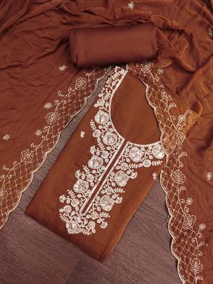 coffee chanderi fancy partywear salwar kameez 2