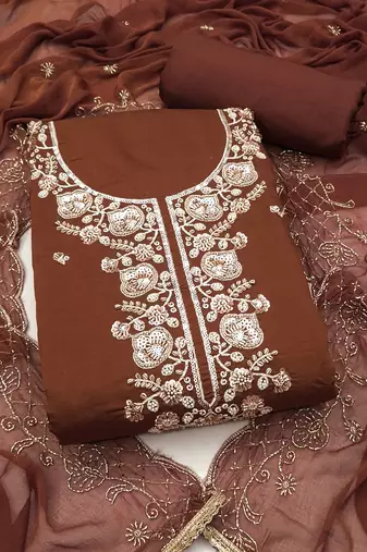 coffee chanderi fancy partywear salwar kameez