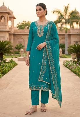 firozi chanderi fancy partywear salwar kameez 1