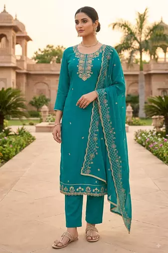 firozi chanderi fancy partywear salwar kameez