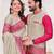 Beige color silk blend jacquard weaving saree with blouse piece