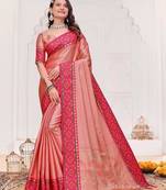 Pink color silk blend jacquard weaving saree with blouse piece