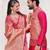 Pink color silk blend jacquard weaving saree with blouse piece