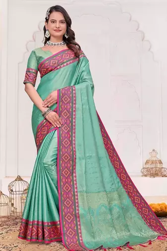 Sky bue color silk blend jacquard weaving saree with blouse piece