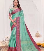 Sky bue color silk blend jacquard weaving saree with blouse piece