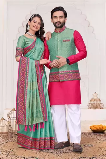 Sky bue color silk blend jacquard weaving saree with blouse piece