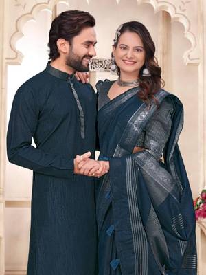 Blue color linen cotton zari border saree with running blouse 3