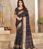 Black color flower patola silk woven work saree with blouse piece