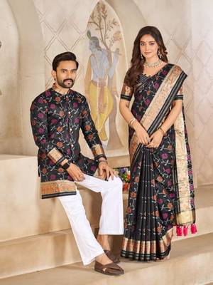 Black color flower patola silk woven work saree with blouse piece 2