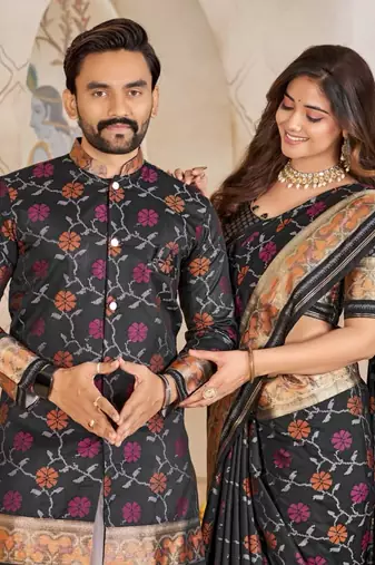 Black color flower patola silk woven work saree with blouse piece
