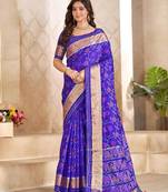 Blue color flower patola silk woven work saree with blouse piece