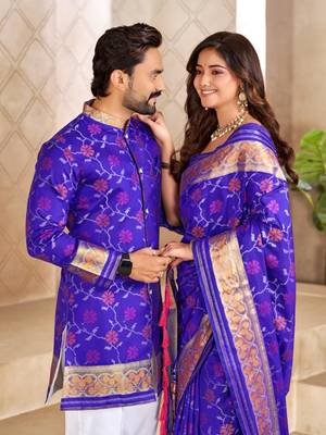 Blue color flower patola silk woven work saree with blouse piece 3