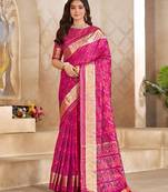 Pink color flower patola silk woven work saree with blouse piece