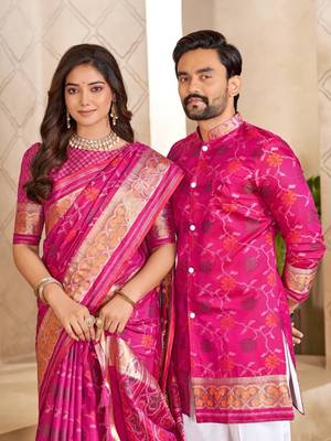 Pink color flower patola silk woven work saree with blouse piece 3