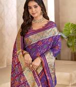 Purple color flower patola silk woven work saree with blouse piece