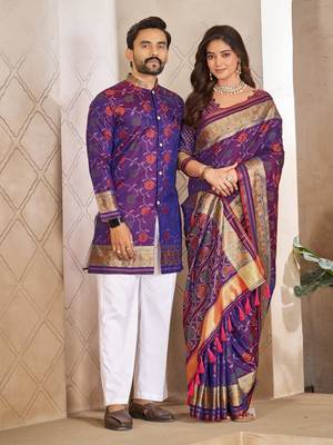 Purple color flower patola silk woven work saree with blouse piece 2