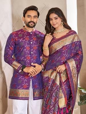 Purple color flower patola silk woven work saree with blouse piece 3