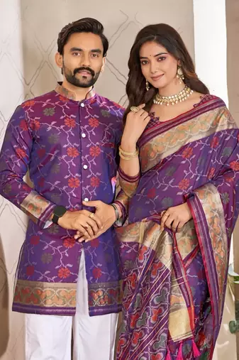 Purple color flower patola silk woven work saree with blouse piece