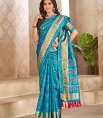 Skyblue color flower patola silk woven work saree with blouse piece