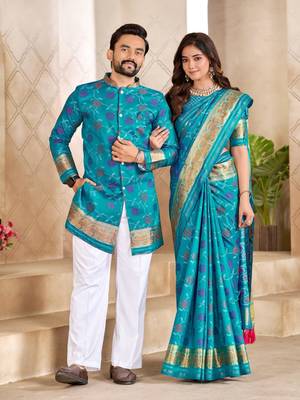 Skyblue color flower patola silk woven work saree with blouse piece 2