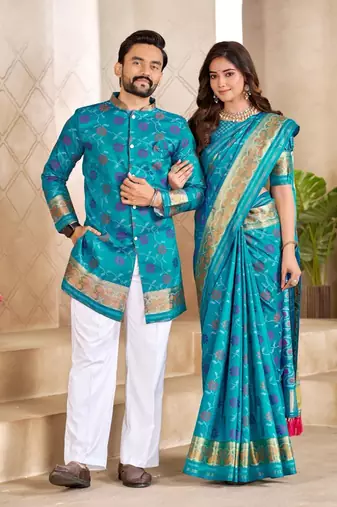 Skyblue color flower patola silk woven work saree with blouse piece
