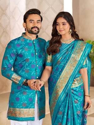 Skyblue color flower patola silk woven work saree with blouse piece 3