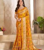 Yellow color flower patola silk woven work saree with blouse piece