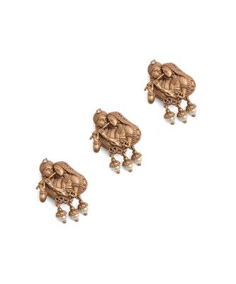Oxidised antique gold plated radha krishna motif button cover 1