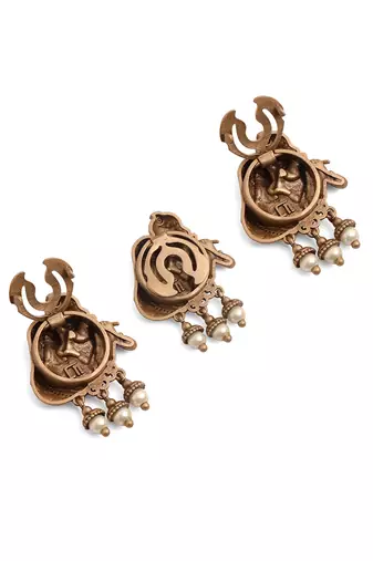 Oxidised antique gold plated radha krishna motif button cover