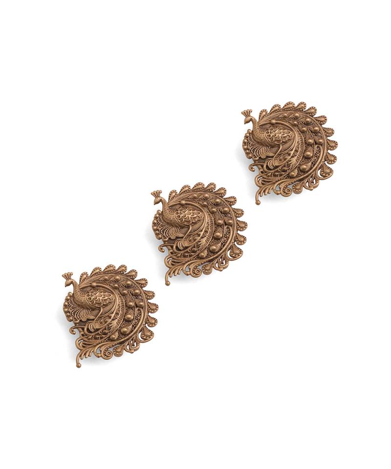 Oxidised antique gold plated peacock motif button cover