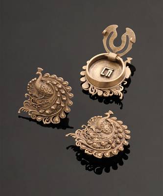 Oxidised antique gold plated peacock motif button cover 3