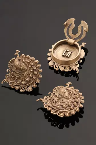 Oxidised antique gold plated peacock motif button cover