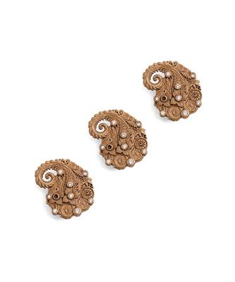Oxidised antique gold plated floral crest button cover 1